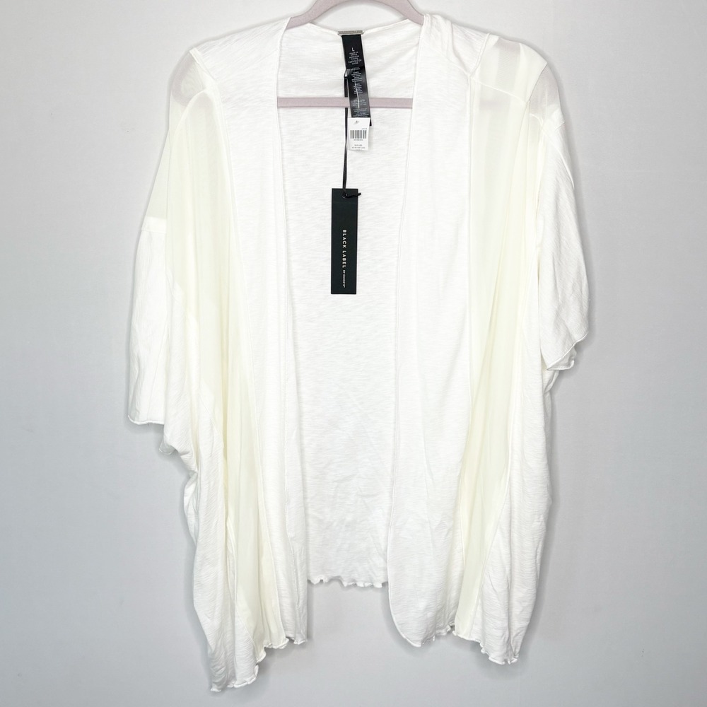 Black Label‎ by Chico's White Mesh Panel Open Front Cardigan Kimono Large NEW